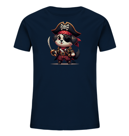 Kinder T-Shirt mit Cartoon-Piratenhund, Augenklappe, Hut und Säbel