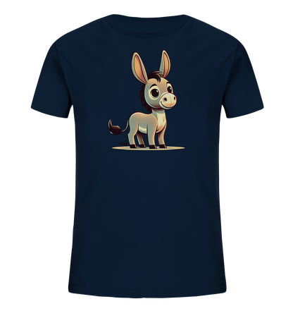 Kinder T-Shirt mit ein cartoonhafter Esel mit großen Ohren und freundlichem Lächeln
