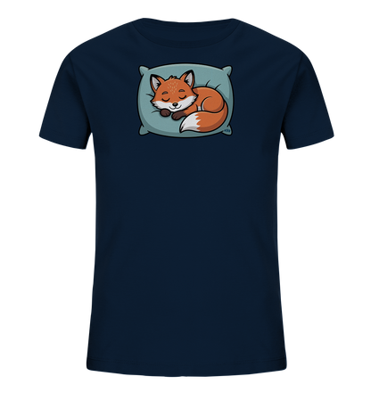 Kinder T-Shirt mit eingerolltem schlafendem Fuchs auf Kissen