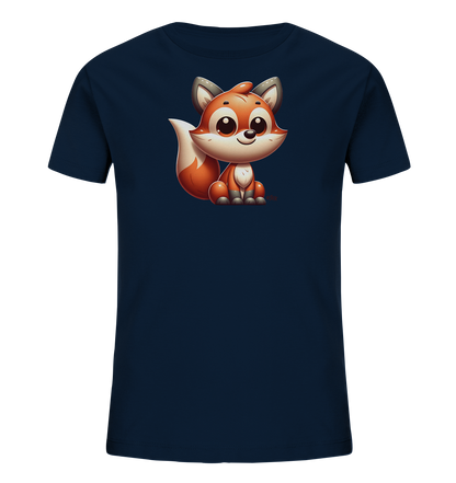Kinder T-Shirt mit sitzendem Cartoon-Fuchs, Kulleraugen und buschigem Schwanz