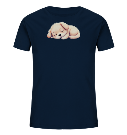 Kinder T-Shirt mit zusammengerolltem schlafendem Welpen in Cremefarben