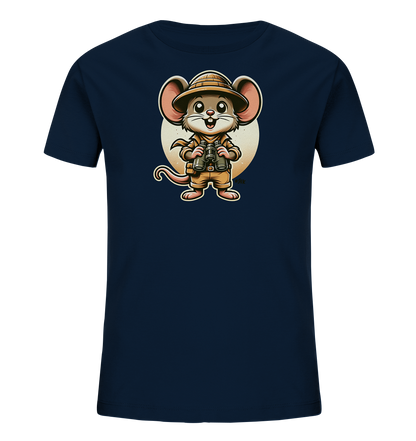 Kinder T-Shirt mit eine Maus in Safari-Kleidung mit Tropenhelm und Fernglas