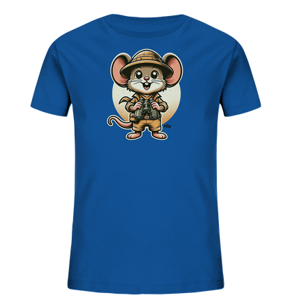 Kinder T-Shirt mit eine Maus in Safari-Kleidung mit Tropenhelm und Fernglas
