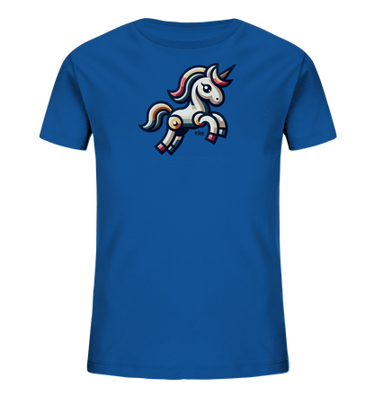 Kinder T-Shirt mit springendem Einhorn, bunter Mähne, Schweif und Horn