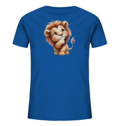 Kinder T-Shirt mit nachdenklichem Cartoon-Löwen und großen blauen Augen