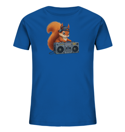 Kinder T-Shirt mit Eichhörnchen-DJ, Kopfhörern, Kappe und Boombox