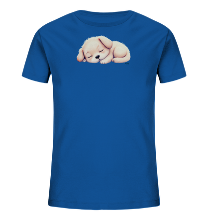 Kinder T-Shirt mit zusammengerolltem schlafendem Welpen in Cremefarben