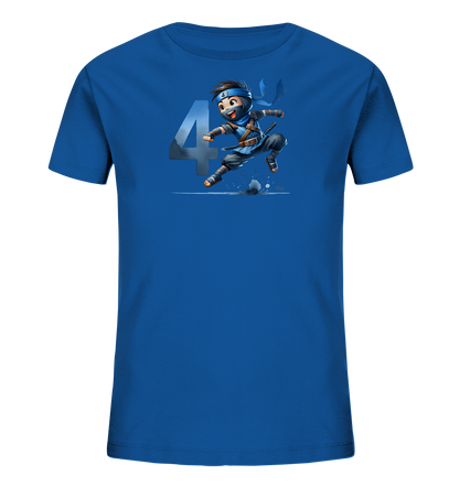Kinder-T-Shirt mit springendem Ninja und Zahl 4