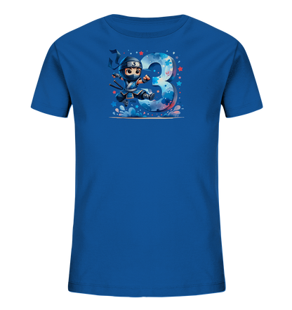 Blauer Ninja feiert die Drei Motiv auf Kinder T-Shirt