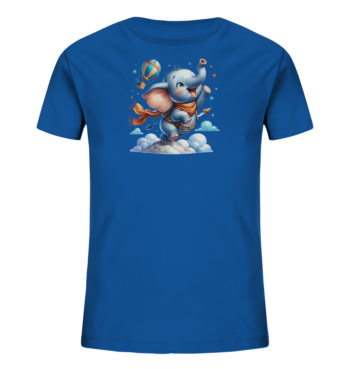 Kinder T-Shirt mit fliegendem Elefant und Ballonrakete