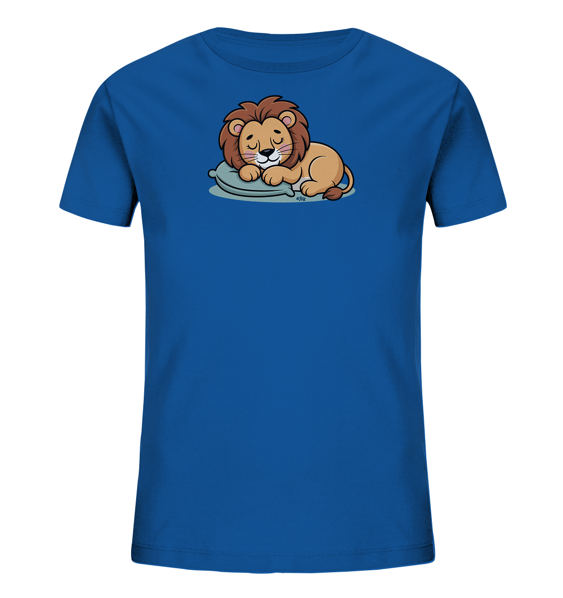 Kinder T-Shirt mit schlafendem Cartoon-Löwen auf kleinem Kissen