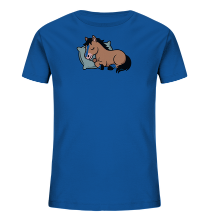 Schlafendes braunes Pferd auf hellem Kissen – Kinder-T-Shirt