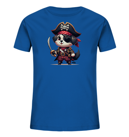 Kinder T-Shirt mit Cartoon-Piratenhund, Augenklappe, Hut und Säbel
