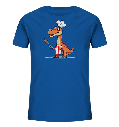 Kinder T-Shirt mit orangefarbenem Dino als Koch