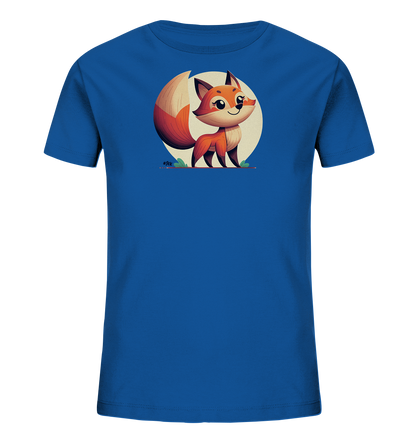 Kinder T-Shirt mit ein freundlicher orangefarbener Fuchs vor einem hellen Sonnenkreis