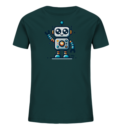 Kinder-T-Shirt mit winkendem buntem Roboter