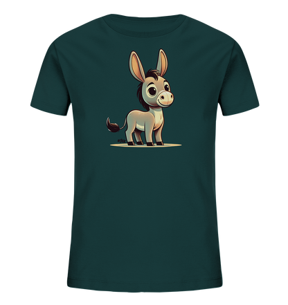 Kinder T-Shirt mit ein cartoonhafter Esel mit großen Ohren und freundlichem Lächeln