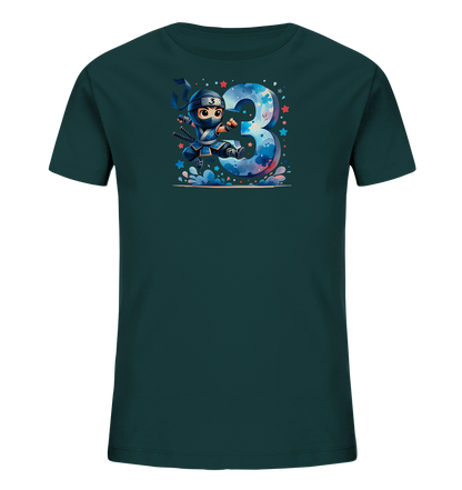 Blauer Ninja feiert die Drei Motiv auf Kinder T-Shirt
