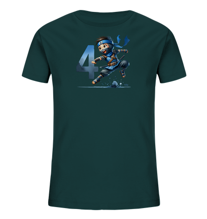Kinder-T-Shirt mit springendem Ninja und Zahl 4