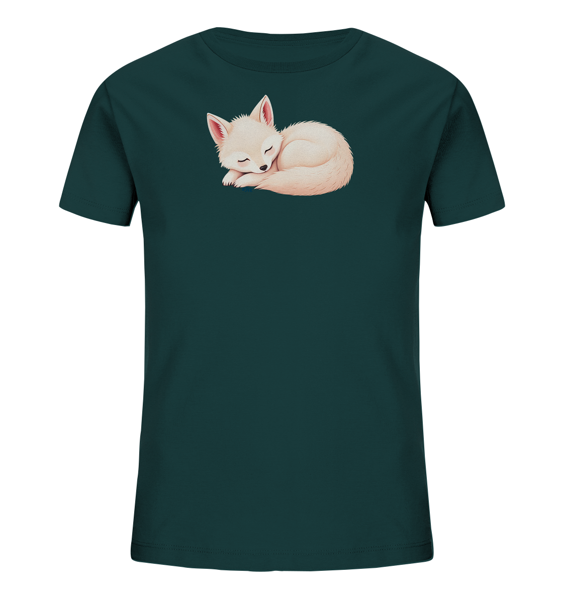 Kinder T-Shirt mit ein zusammengerollter schlafender Fuchs mit geschlossenen Augen