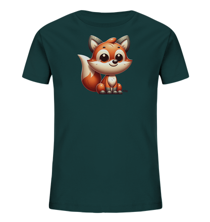 Kinder T-Shirt mit sitzendem Cartoon-Fuchs, Kulleraugen und buschigem Schwanz