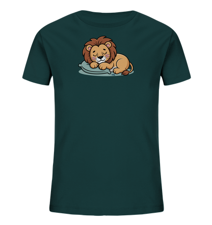 Kinder T-Shirt mit schlafendem Cartoon-Löwen auf kleinem Kissen