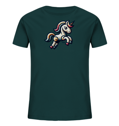 Kinder T-Shirt mit springendem Einhorn, bunter Mähne, Schweif und Horn