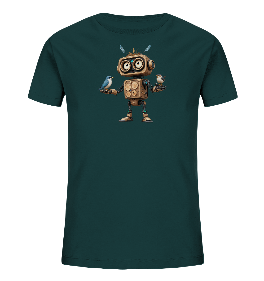 Kinder-T-Shirt | Roboter mit Federn und zwei Vögeln - Kinder Bio T-Shirt