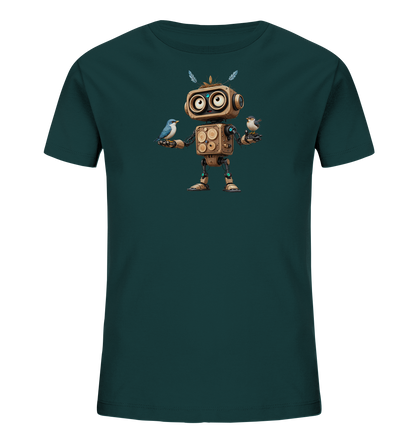 Kinder-T-Shirt | Roboter mit Federn und zwei Vögeln - Kinder Bio T-Shirt