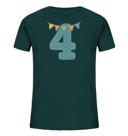 Gestickte Vier mit bunten Fahnen Motiv auf Kinder T-Shirt
