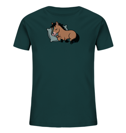 Schlafendes braunes Pferd auf hellem Kissen – Kinder-T-Shirt