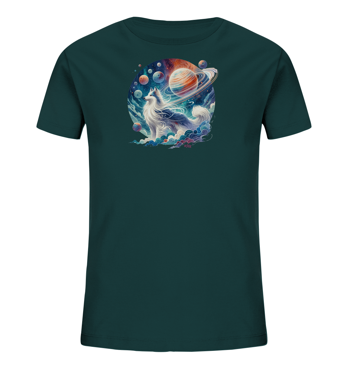 Kinder-T-Shirt mit Hund in einer Galaxie