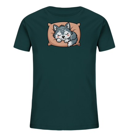 Kinder T Shirt in zarter Farbe mit schlafendem Wolf-Motiv