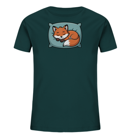 Kinder T-Shirt mit eingerolltem schlafendem Fuchs auf Kissen