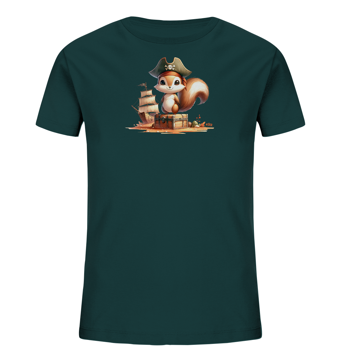 Kinder T-Shirt mit Eichhörnchen als Pirat und Schatztruhe