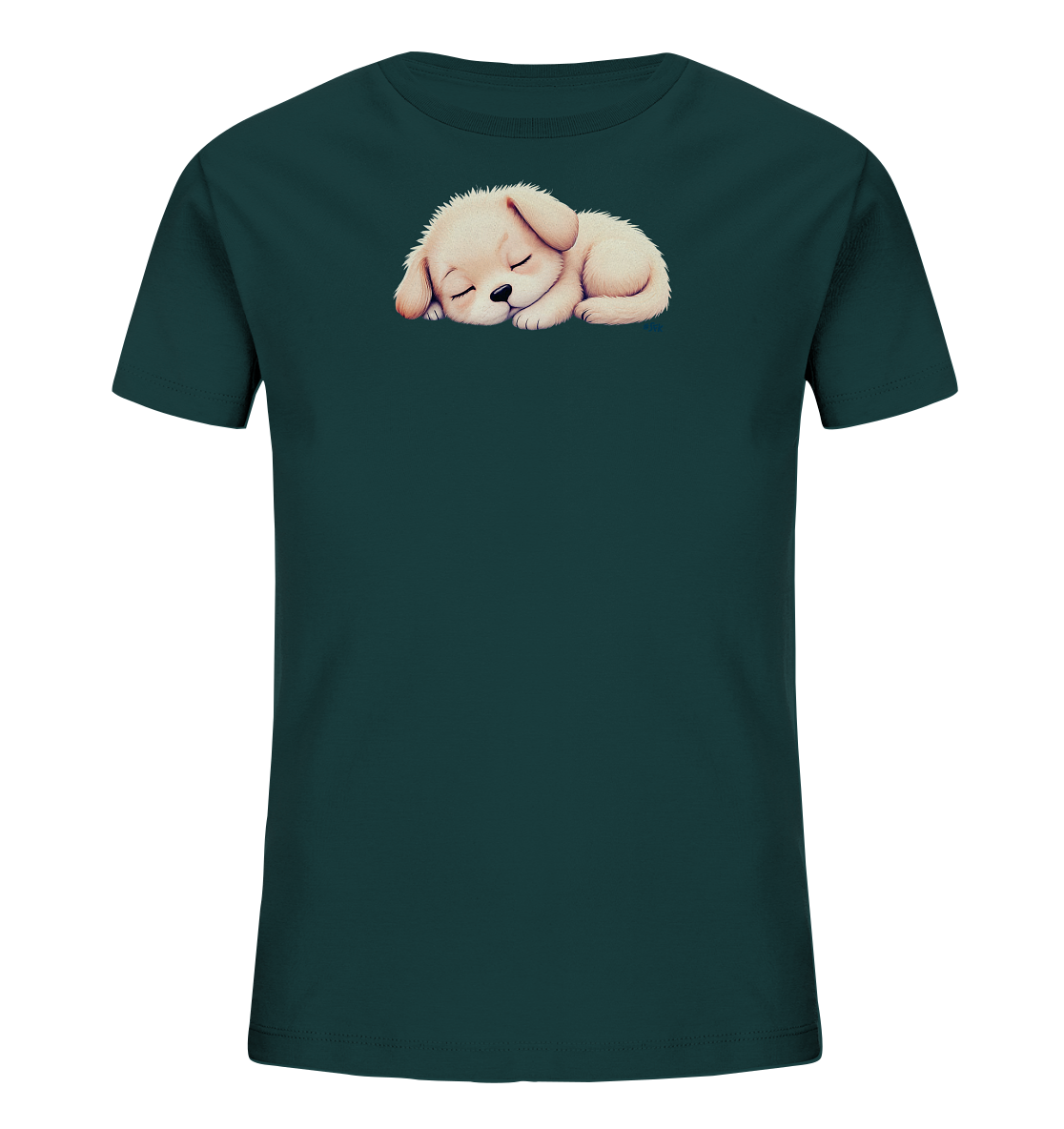 Kinder T-Shirt mit zusammengerolltem schlafendem Welpen in Cremefarben