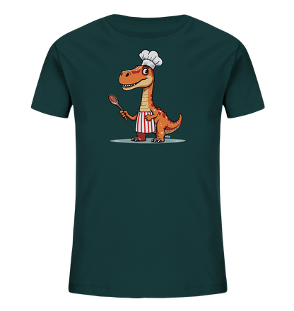 Kinder T-Shirt mit orangefarbenem Dino als Koch