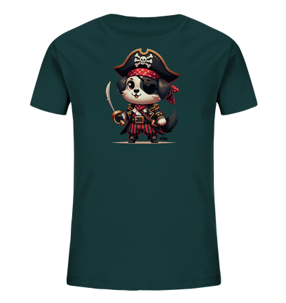Kinder T-Shirt mit Cartoon-Piratenhund, Augenklappe, Hut und Säbel