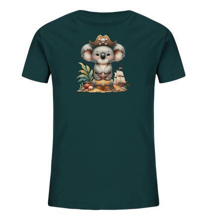 Kinder T-Shirt mit ein Koala mit Piratenhut auf einer Schatzkiste