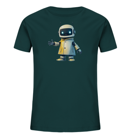 Kinder-T-Shirt mit winkendem Roboter-Motiv.