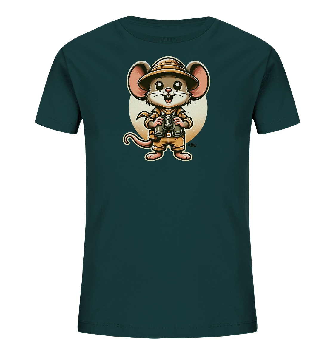 Kinder T-Shirt mit eine Maus in Safari-Kleidung mit Tropenhelm und Fernglas