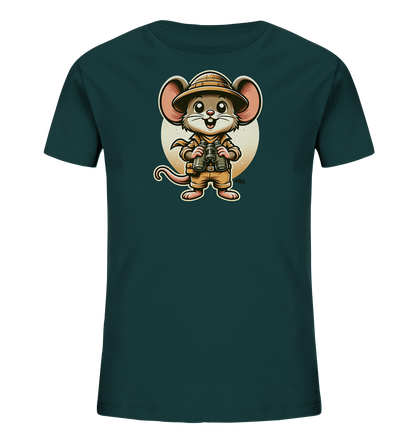 Kinder T-Shirt mit eine Maus in Safari-Kleidung mit Tropenhelm und Fernglas