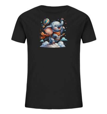 Kinder T-Shirt mit fliegendem Elefant und Ballonrakete