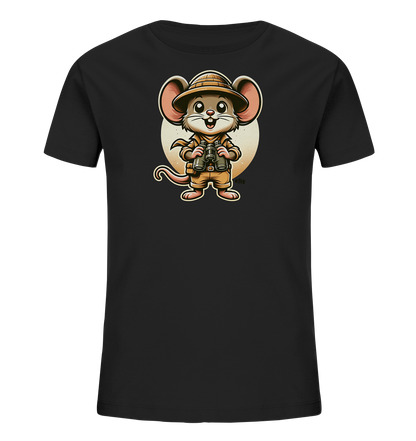 Kinder T-Shirt mit eine Maus in Safari-Kleidung mit Tropenhelm und Fernglas