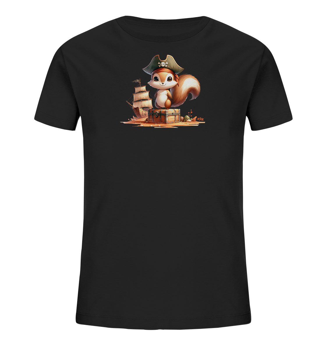 Kinder T-Shirt mit Eichhörnchen als Pirat und Schatztruhe