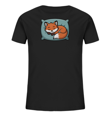 Kinder T-Shirt mit eingerolltem schlafendem Fuchs auf Kissen