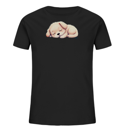 Kinder T-Shirt mit zusammengerolltem schlafendem Welpen in Cremefarben