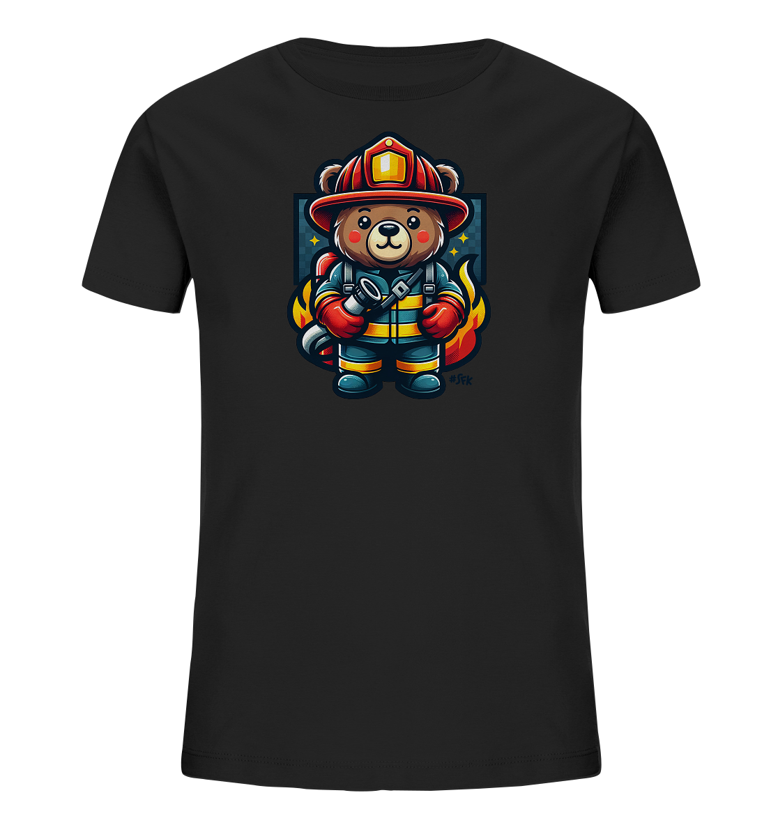 Kinder-T-Shirt mit Bär in Feuerwehrmontur