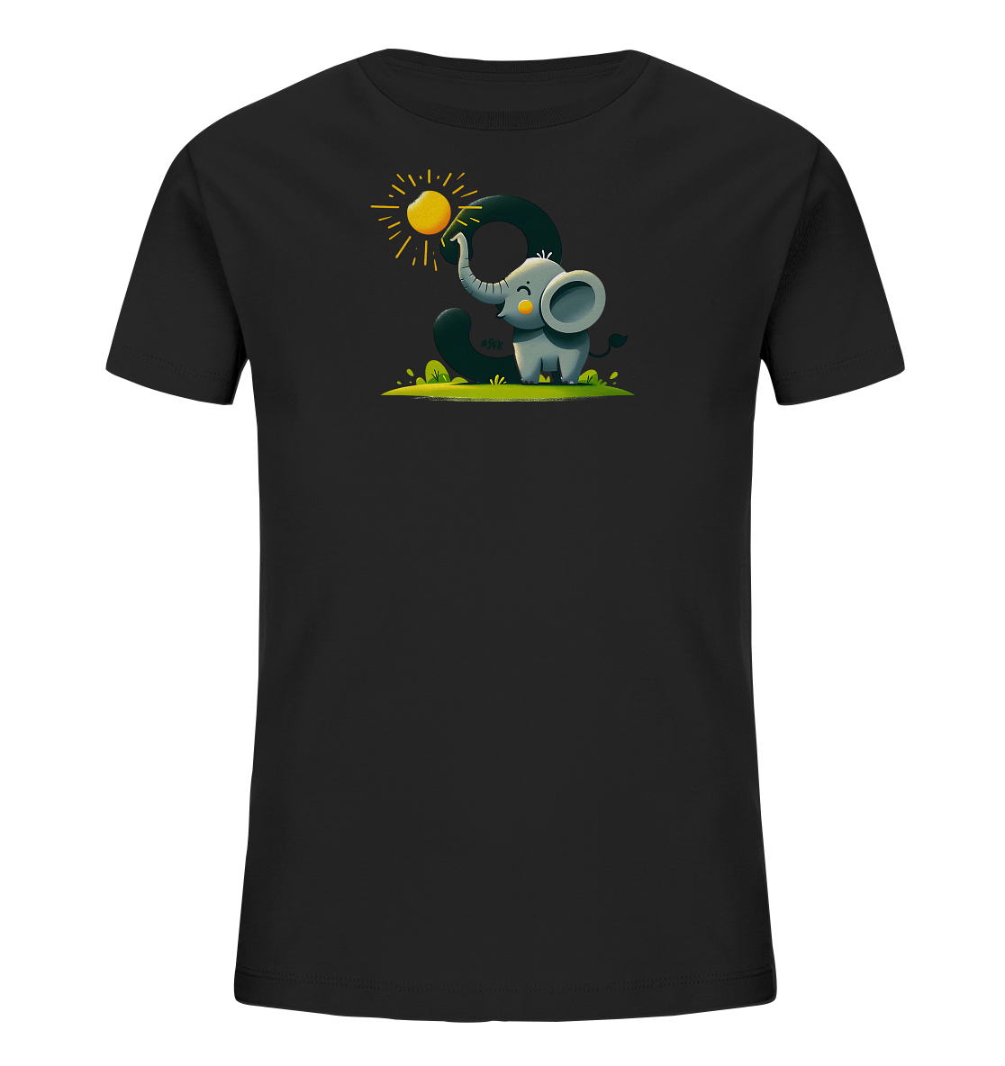Kinder T-Shirt mit Cartoon-Elefant, Sonne und Zahl 9