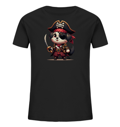 Kinder T-Shirt mit Cartoon-Piratenhund, Augenklappe, Hut und Säbel